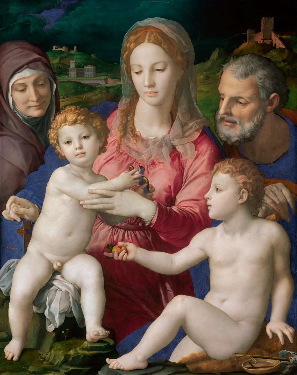 La Sainte Famille avec Sainte Anne et Saint Jean Baptiste - Pyhä perhe pyhien Annan ja Johannes Kastajan kanssa - Agnolo Bronzinon maalaus (Allori Angelo di Cosimo dit Bronzino tekijältä Agnolo Bronzino