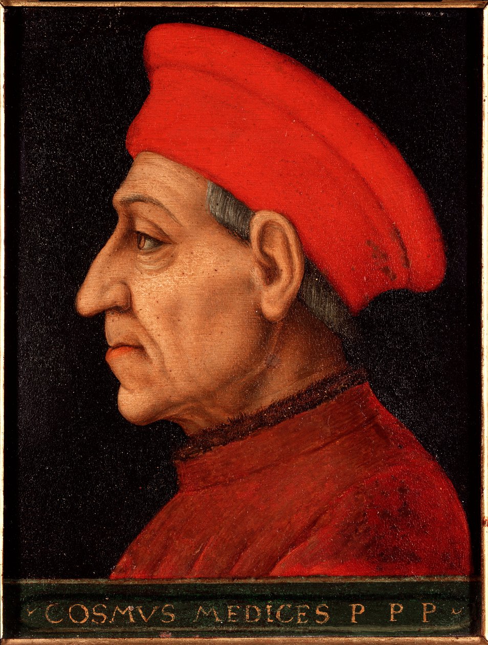 Muotokuva Cosimosta (Cosimo de Medici), joka tunnetaan nimellä Cosimo vanha Medici (1389-1464) Allori Angelo di Cosimo dit Bronzinon maalaus (1503-1572) Palatsi Medici-Riccardi (Medici Riccardi) Firenze tekijältä Agnolo Bronzino