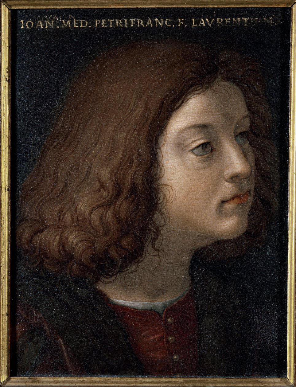 Johanneksen Mediciksen muotokuva dit il Popolano (1467-1498) (Giovanni de Medici il Popolanon muotokuva) Bronzinon (Agnolo di Cosimo) maalaus (1503-1572) 1551 Koko 15x12 cm Firenze Palazzo Medici Riccardi tekijältä Agnolo Bronzino