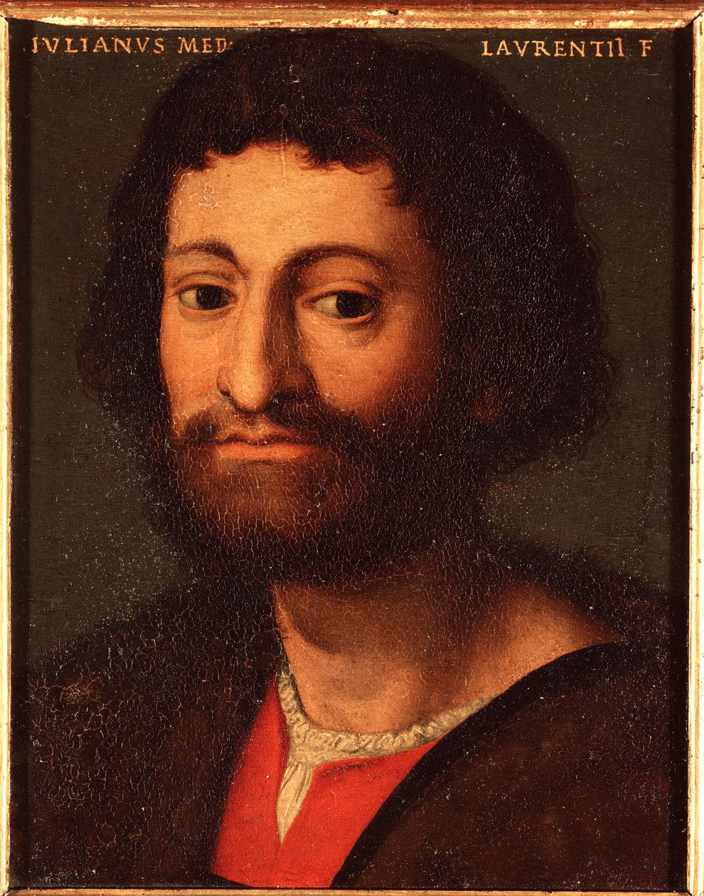 Julien de Mediciksen (1478-1516) muotokuva (Giuliano de Medici) Nemoursin herttua Allori Angelo di Cosimo dit Bronzinon (1503-1572) maalaus - 1500-luvun aurinko 15x12 cm Palatsi Medici-Riccardi (Medici Riccardi) Firenze tekijältä Agnolo Bronzino