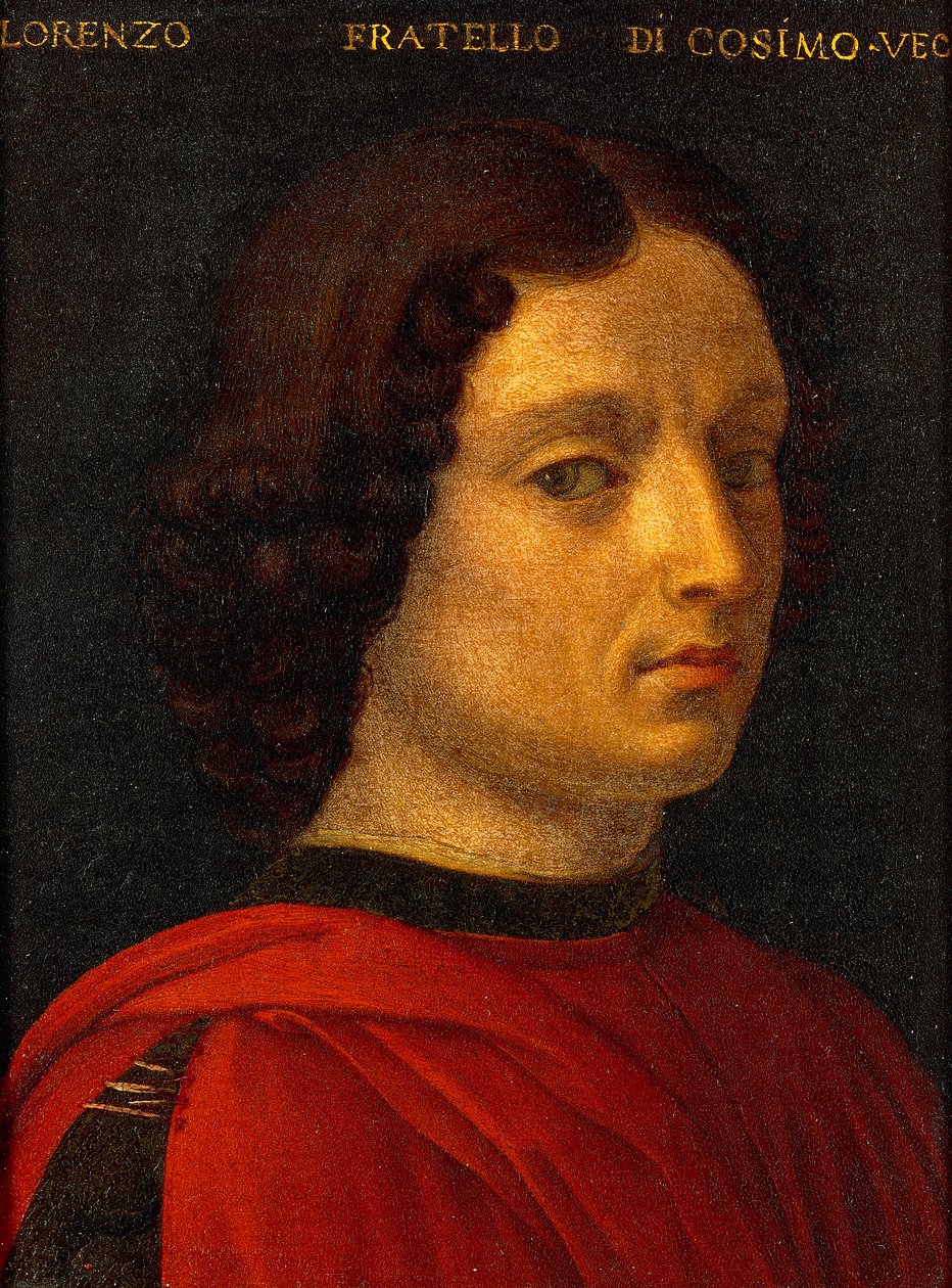 Lorenzo de Medici vanhemman muotokuva, Agnolo Bronzino, noin 1565-1569, öljy tinalle tekijältä Agnolo Bronzino
