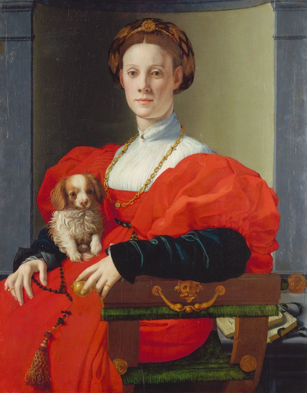 Punapukuisen naisen muotokuva , noin 1533 (sekatekniikka poppelille) tekijältä Agnolo di Cosimo Bronzino