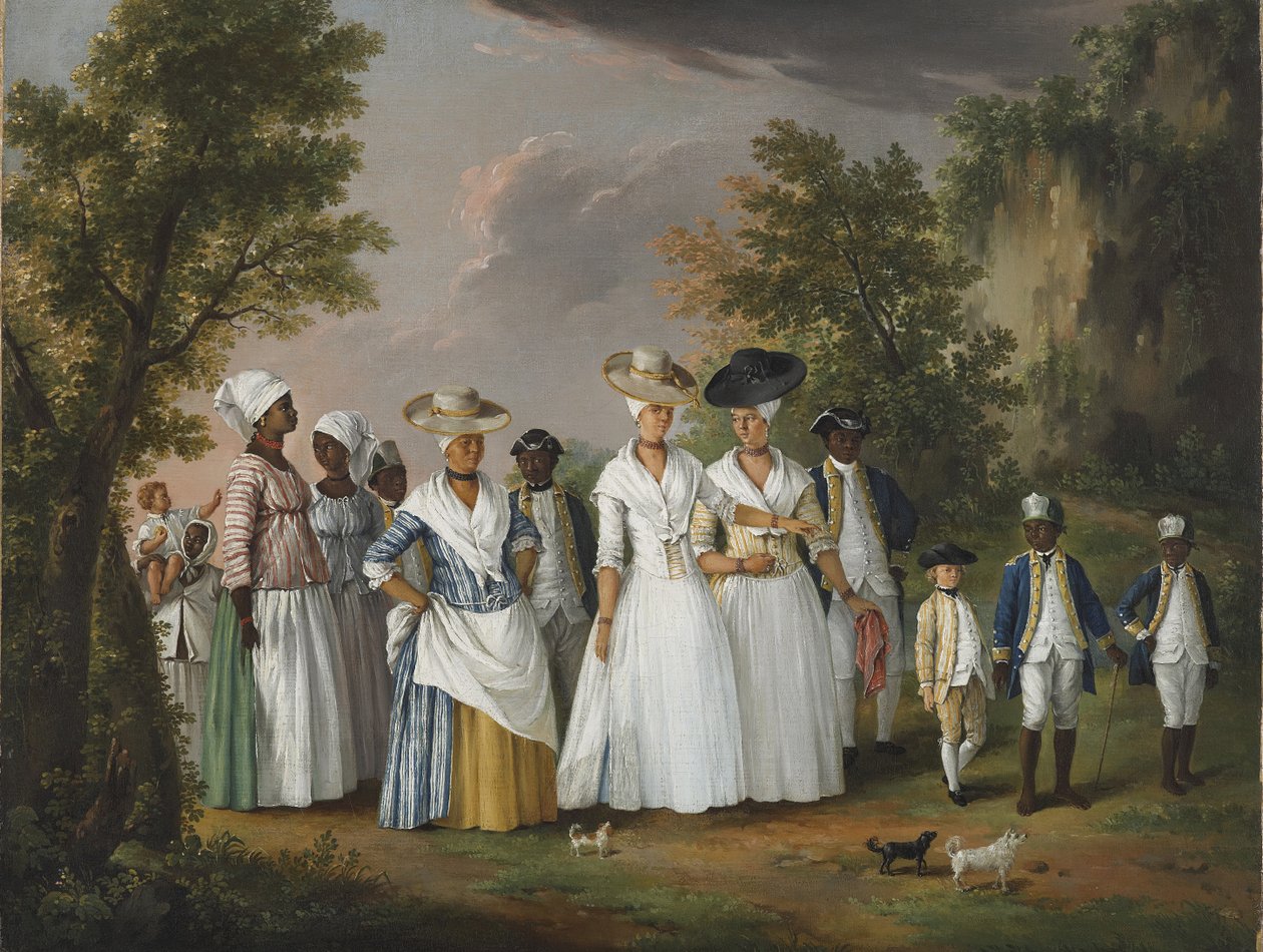 Vapaat värilliset naiset lastensa ja palvelijoidensa kanssa maisemassa, 1770-1796 tekijältä Agostino Brunias