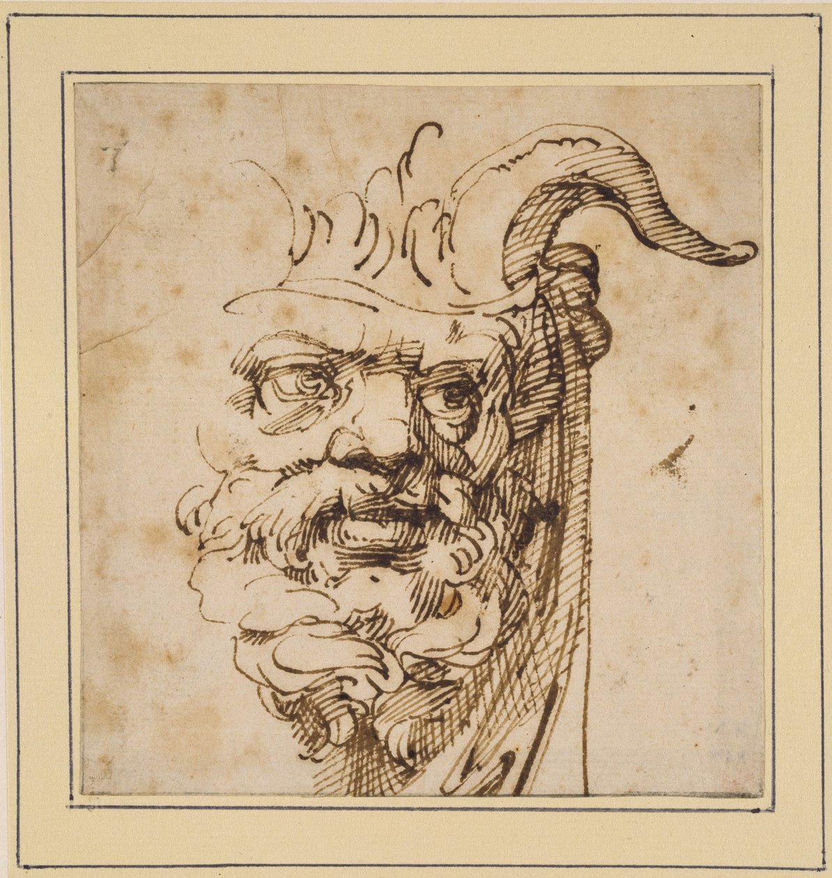 Silvan Mask (kynä ja ruskea muste luonnonvalkoiselle paperille) tekijältä Agostino Carracci