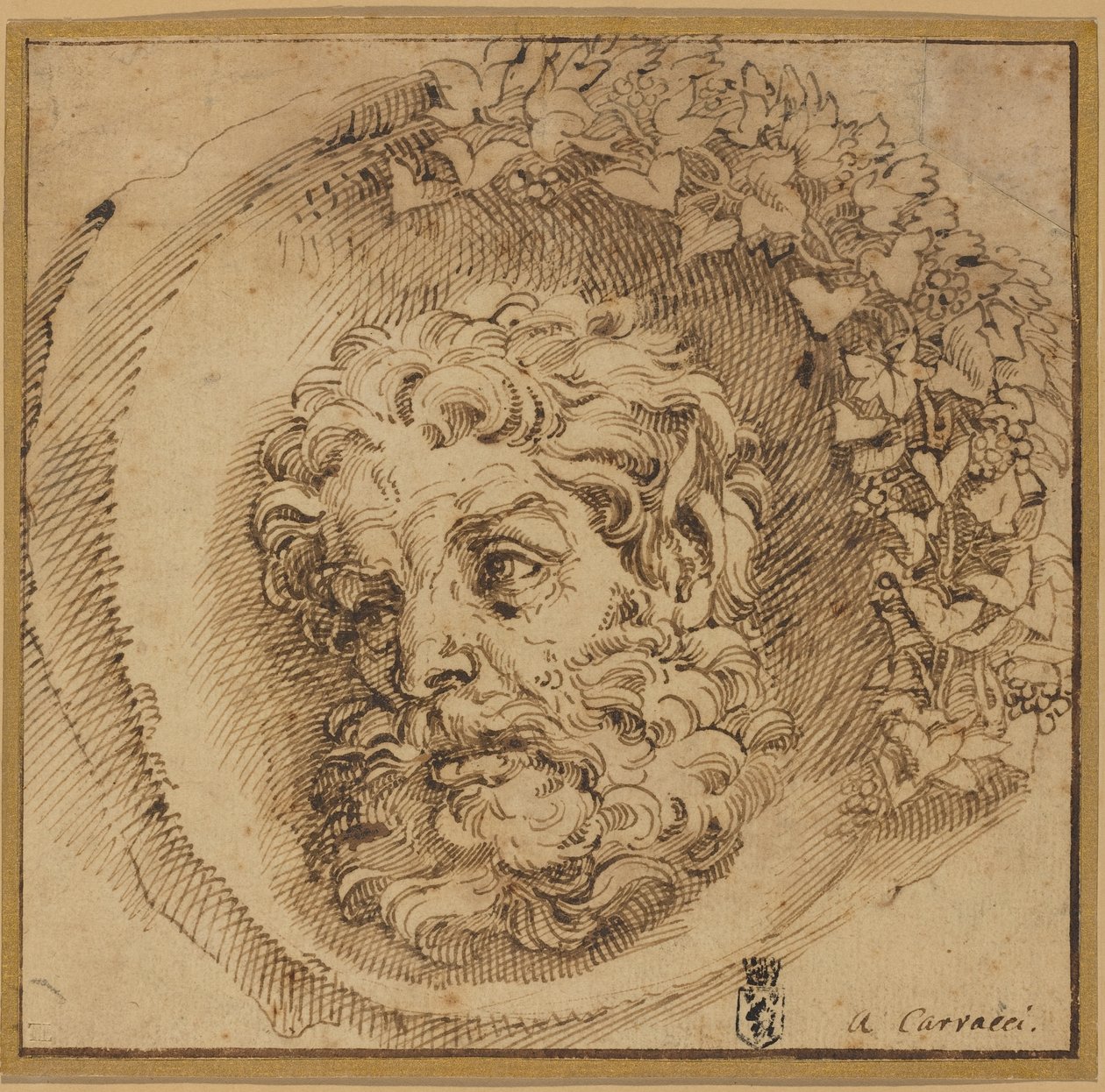 Faunin pää koverassa (pyöreä) tekijältä Agostino Carracci