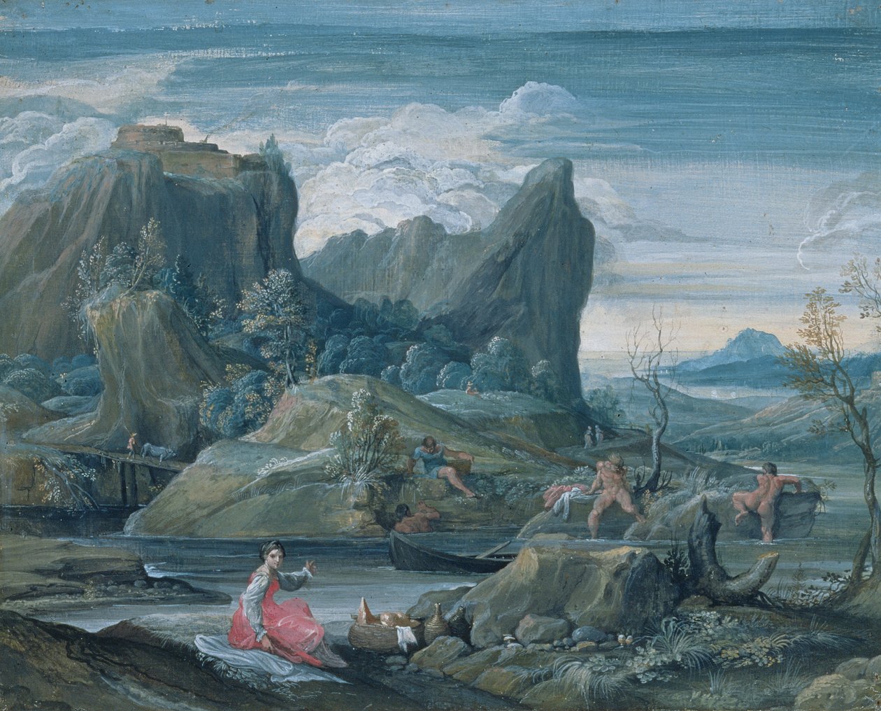 Maisema ja uimarit tekijältä Agostino Carracci
