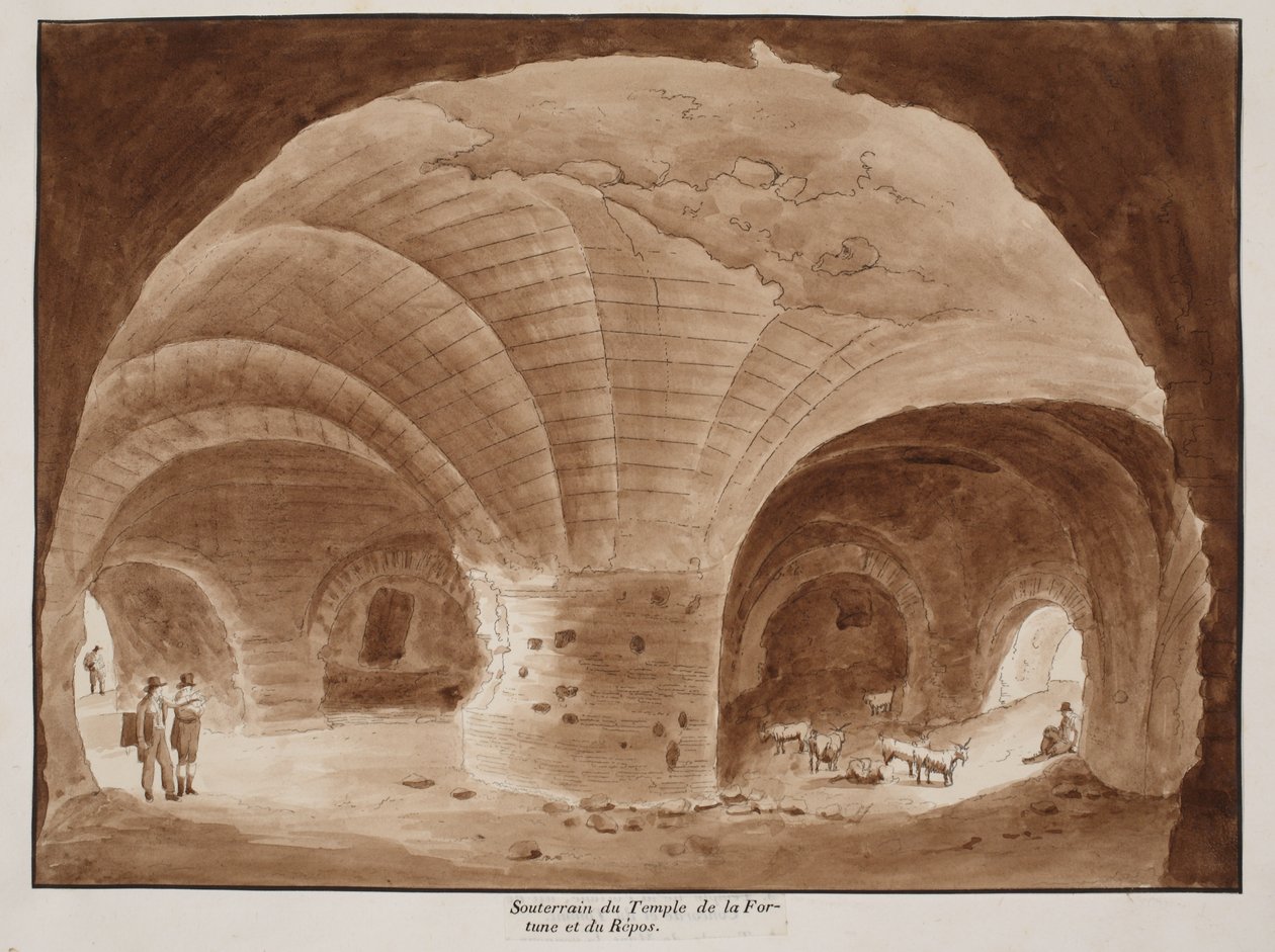 Onnen ja levon temppelin kellari, 1833 (etsaus ruskealla pesulla) tekijältä Agostino Tofanelli