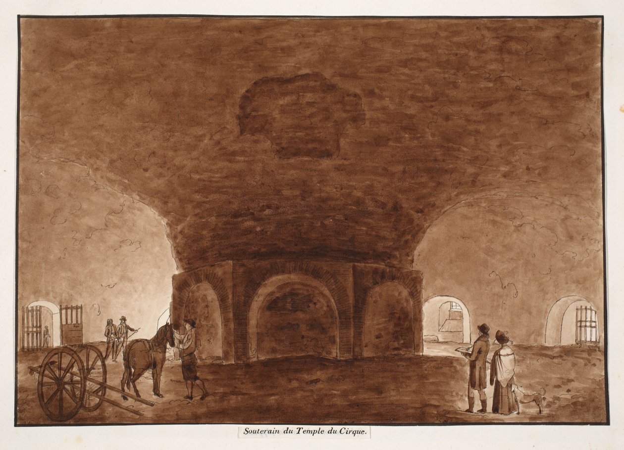 Sirkuksen temppelin kellari, 1833 (etsaus ruskealla pesulla) tekijältä Agostino Tofanelli