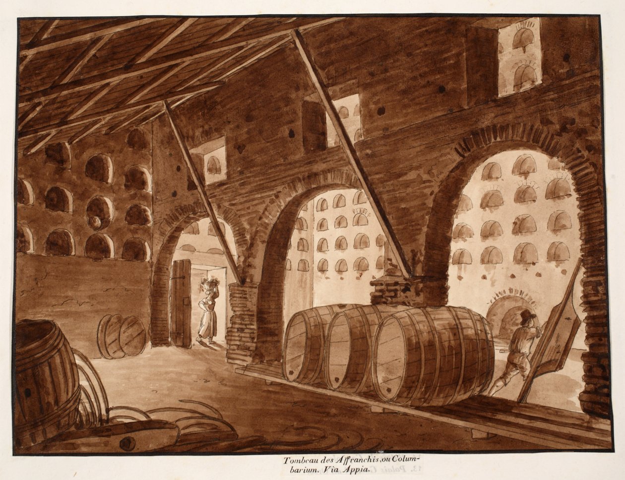 Augustuksen vapaamiesten kolumbaario, 1833 (etsaus ruskealla pesulla) tekijältä Agostino Tofanelli