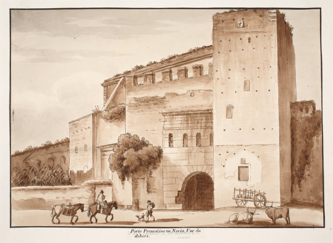 Porta Prenestina tai Nevia ulkopuolelta, 1833 (etsaus ruskealla pesulla) tekijältä Agostino Tofanelli