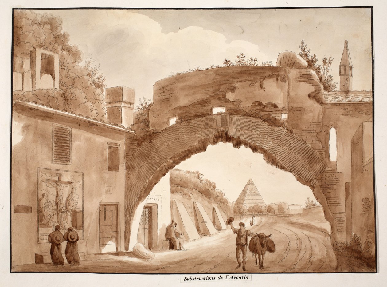 Aventinuksen perustukset, 1833 (etsaus ruskealla pesulla) tekijältä Agostino Tofanelli