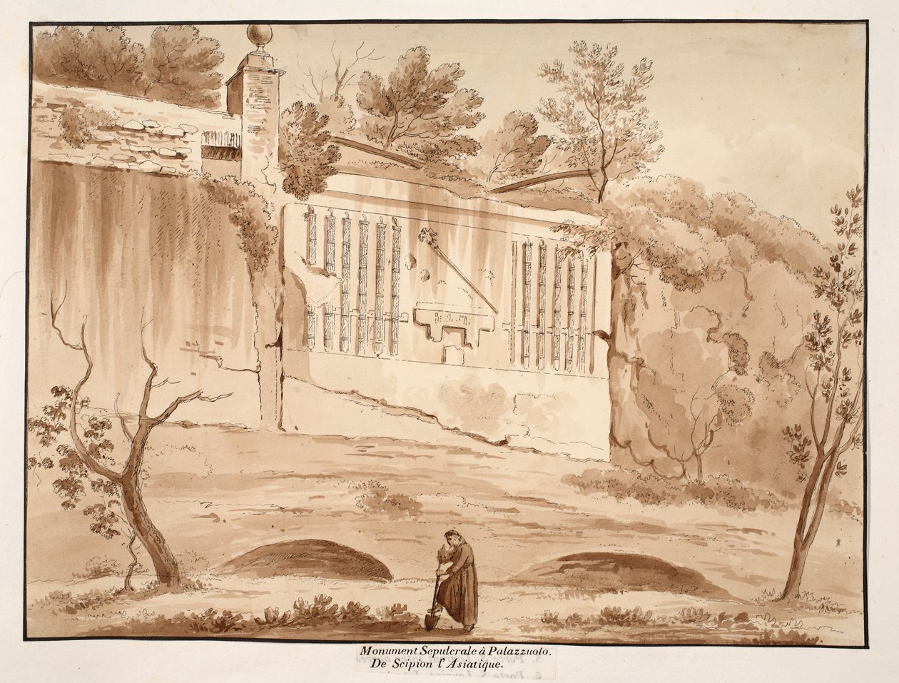 Aasialaisen Scipion hautausmonumentti Palazzuolossa, 1833 (etsaus ruskealla pesulla) tekijältä Agostino Tofanelli