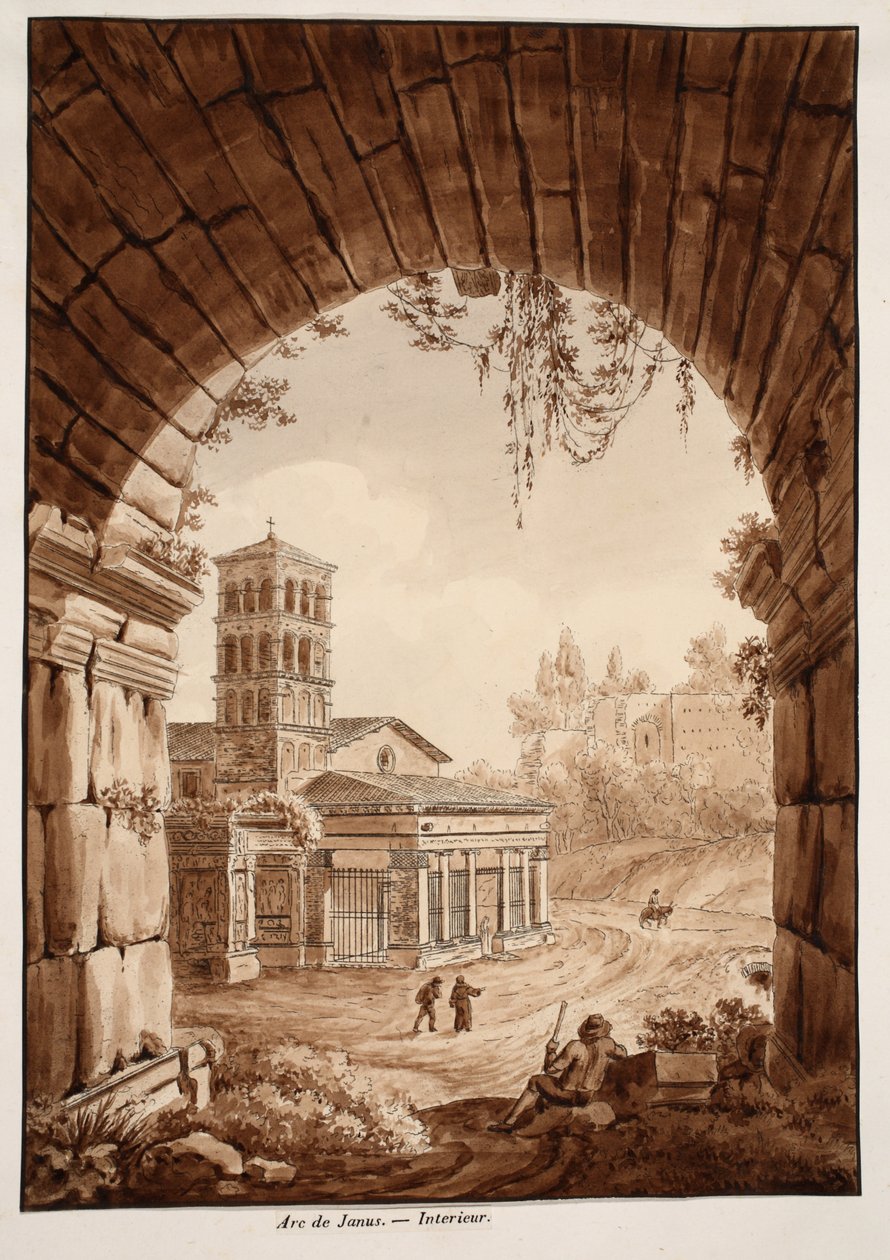 Januksen kaaren sisustus, 1833 (etsaus ruskealla pesulla) tekijältä Agostino Tofanelli