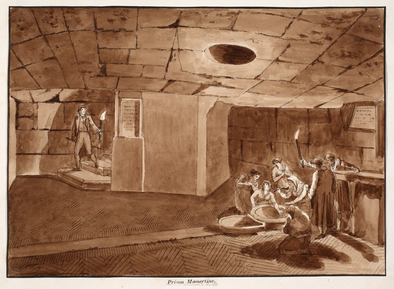 Mamertinen vankila, 1833 (etsaus ruskealla pesulla) tekijältä Agostino Tofanelli