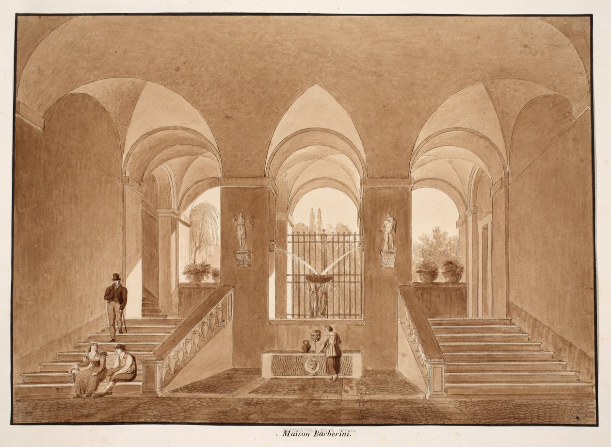 Palazzo Barberini, 1833 (etsaus ruskealla pesulla) tekijältä Agostino Tofanelli