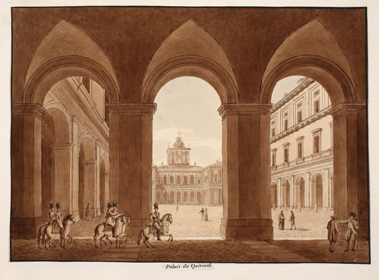 Palazzo del Quirinale, 1833 (etsaus ruskealla pesulla) tekijältä Agostino Tofanelli