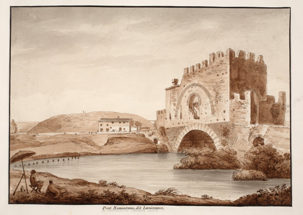 Ponte Nomentano tai Lamentano, 1833 (etsaus ruskealla pesulla) tekijältä Agostino Tofanelli
