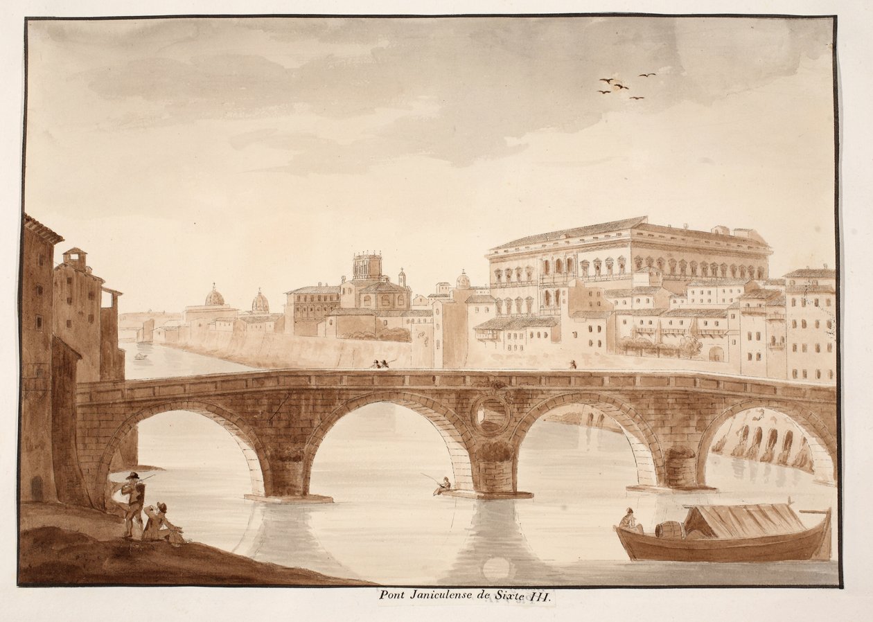 Ponte Sisto, 1833 (etsaus ruskealla pesulla) tekijältä Agostino Tofanelli