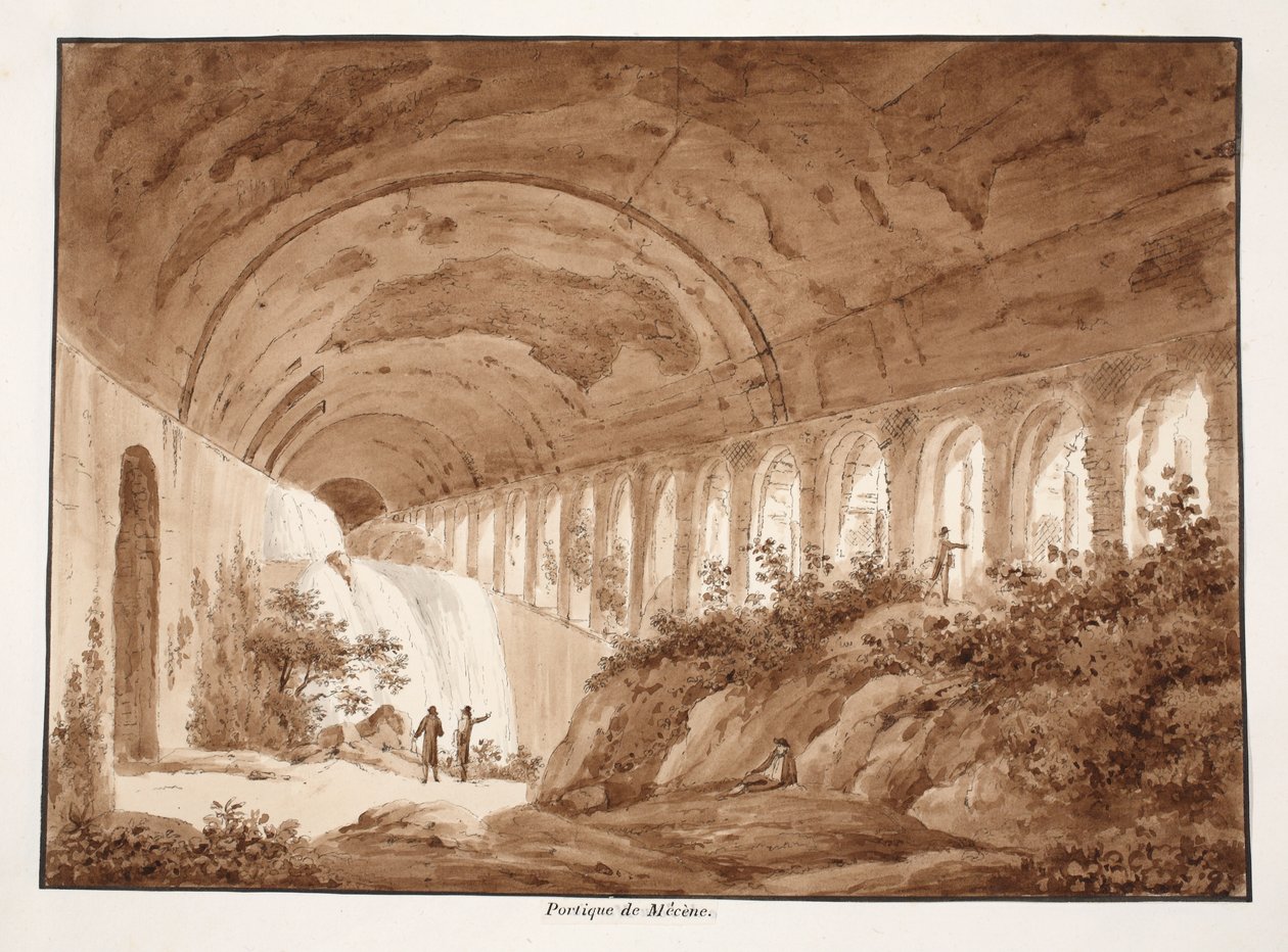 Villa Maecenasin portico, 1833 (etsaus ruskealla pesulla) tekijältä Agostino Tofanelli