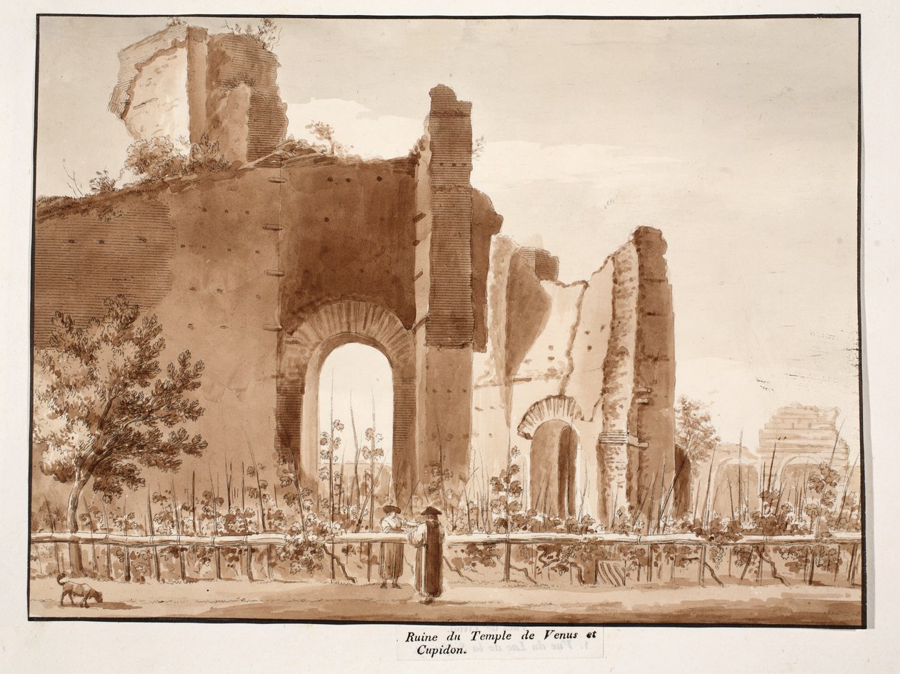 Venuksen ja Amorin temppelin raunio, 1833 (etsaus ja ruskea pesu) tekijältä Agostino Tofanelli