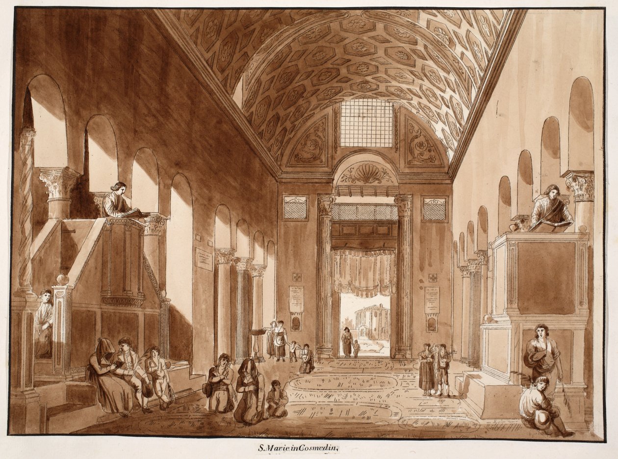 Santa Maria in Cosmedin, 1833 (etsaus ruskealla pesulla) tekijältä Agostino Tofanelli
