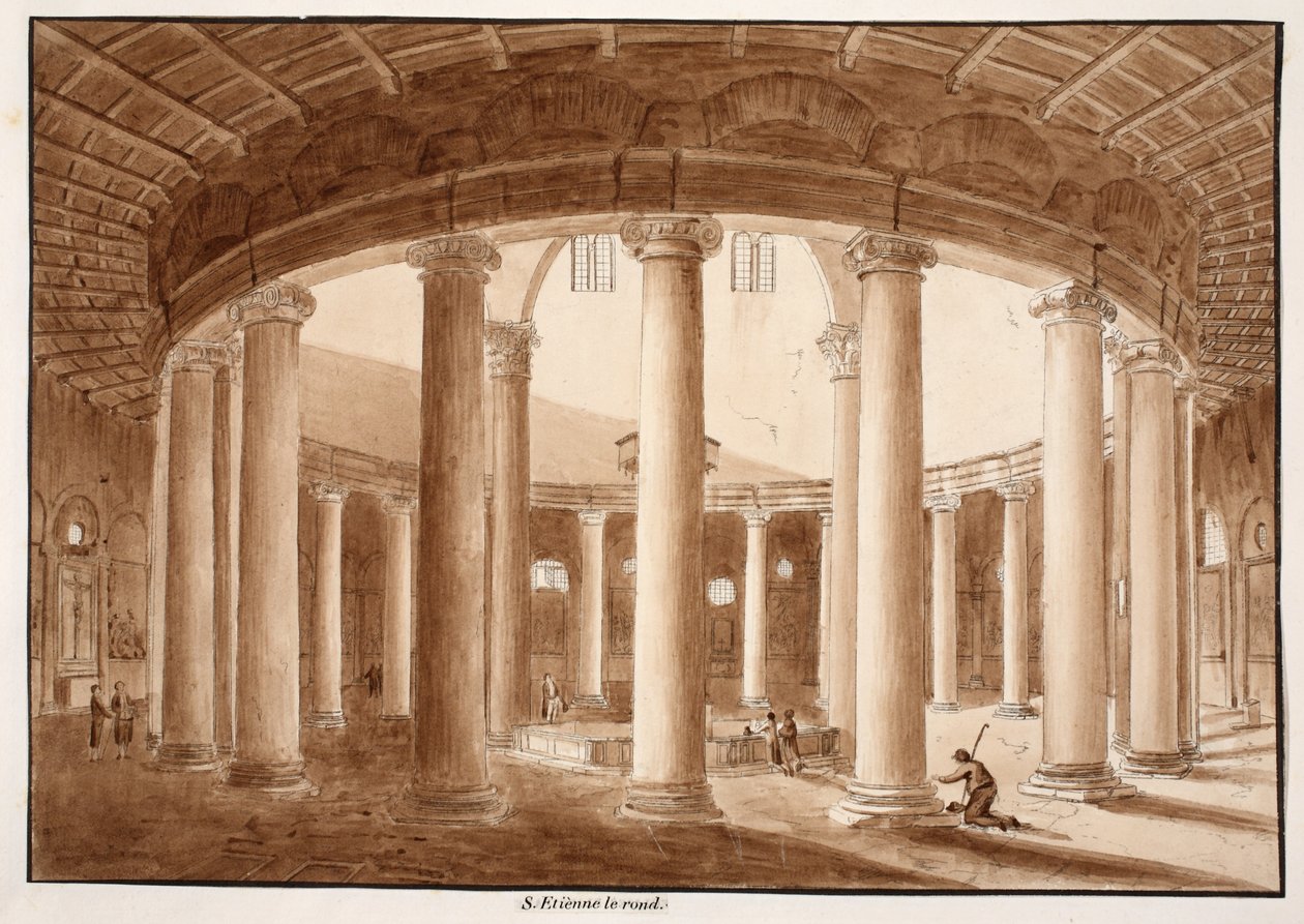 Santo Stefano Rotondo, 1833 (etsaus ruskealla pesulla) tekijältä Agostino Tofanelli