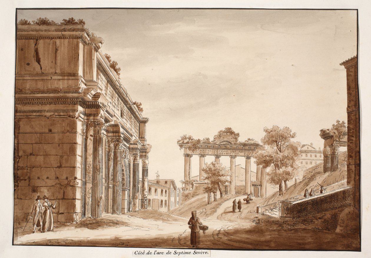 Septimius Severuksen kaaren sivukuva, 1833 (etsaus ja ruskea pesu) tekijältä Agostino Tofanelli