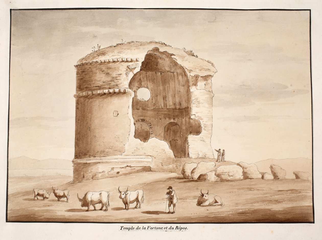 Onnen ja levon temppeli, 1833 (etsaus ruskealla pesulla) tekijältä Agostino Tofanelli