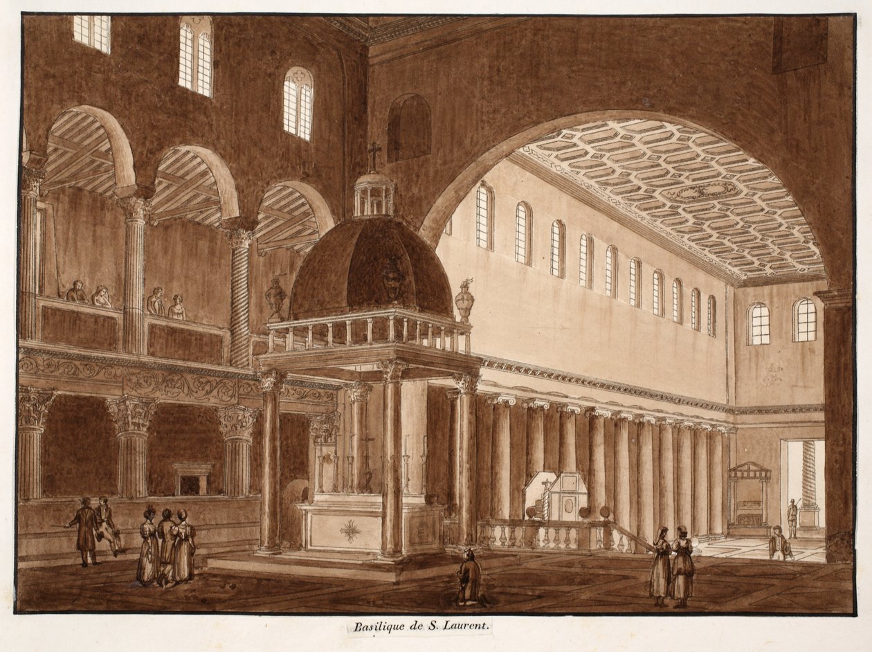 San Lorenzon basilika, 1833 (etsaus ruskealla pesulla) tekijältä Agostino Tofanelli