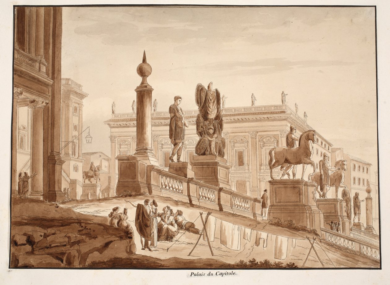 Capitoline Palazzi, 1833 (etsaus ruskealla pesulla) tekijältä Agostino Tofanelli