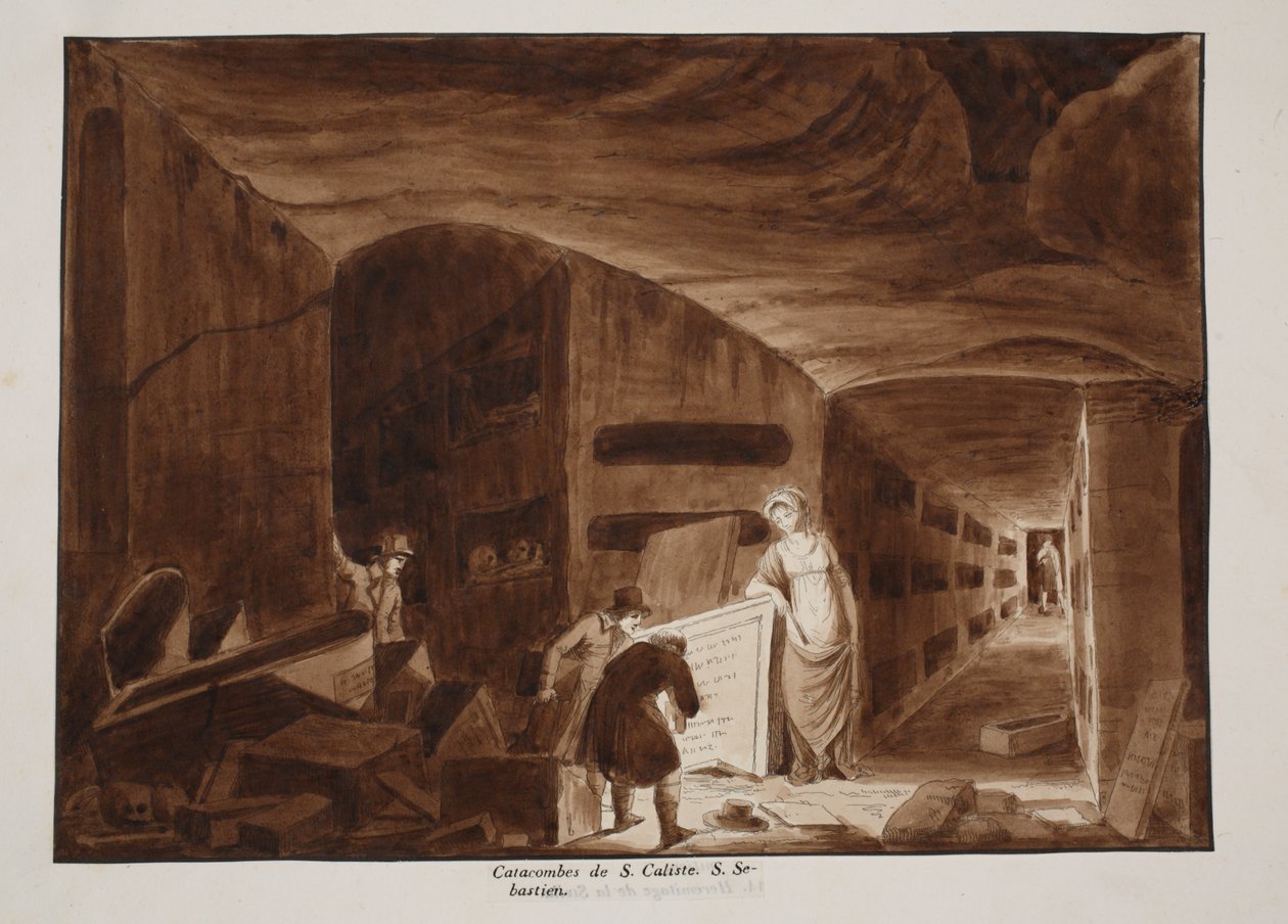 St. Calixtuksen katakombit, 1833 (etsaus ruskealla pesulla) tekijältä Agostino Tofanelli