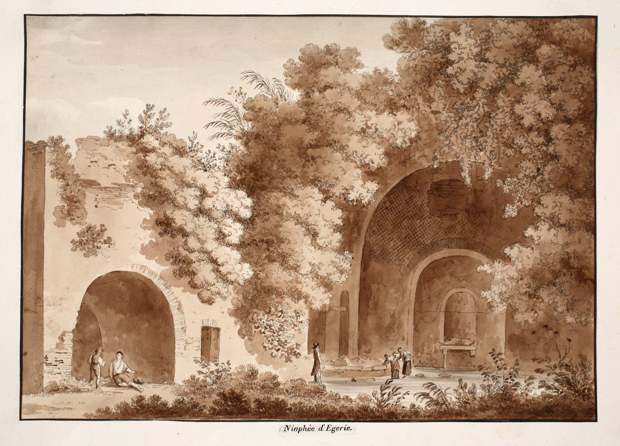 Egerian Ninfeo, 1833 (etsaus ruskealla pesulla) tekijältä Agostino Tofanelli