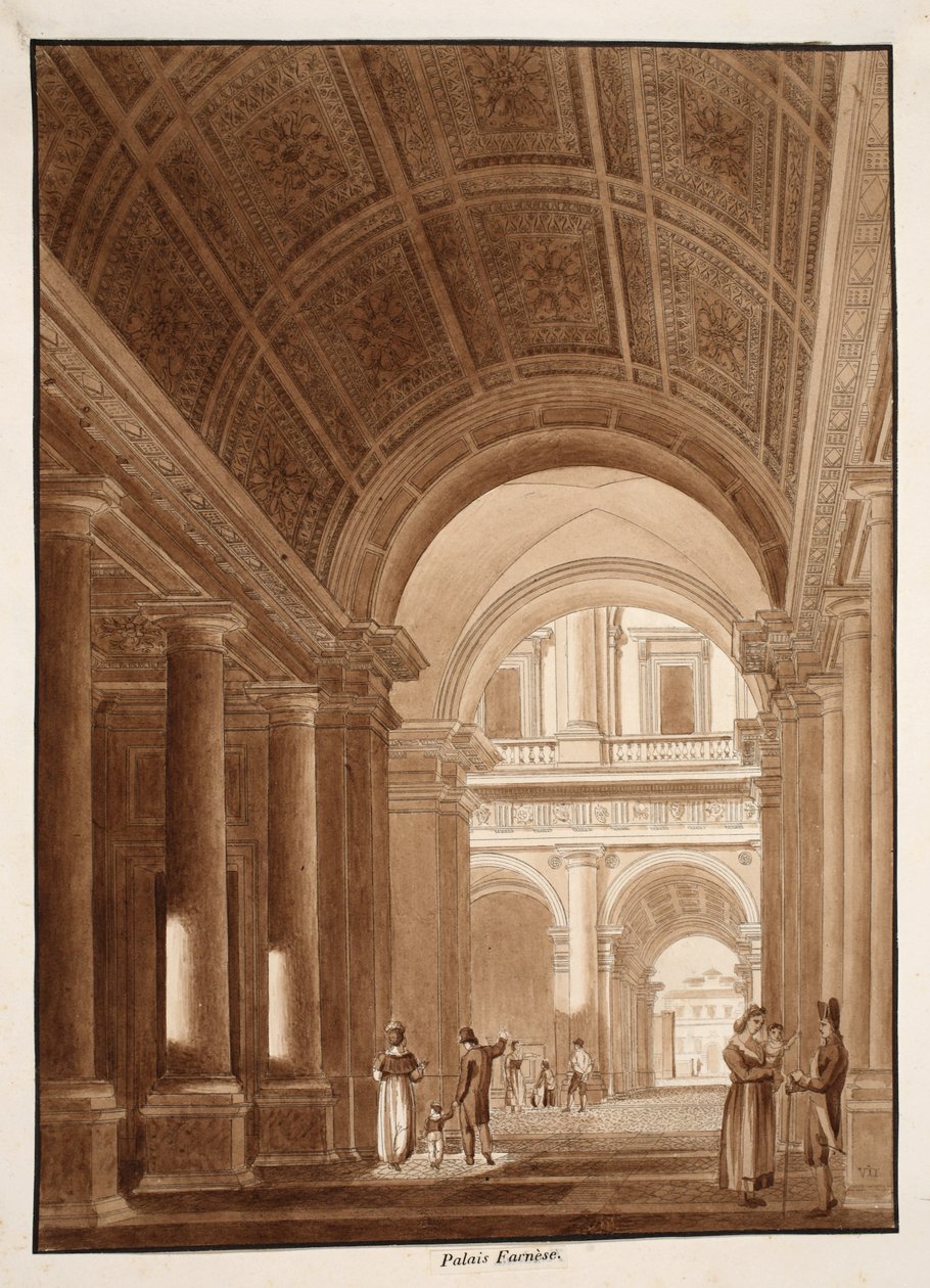 Palazzo Farnese, 1833 (etsaus ja ruskea pesu) tekijältä Agostino Tofanelli