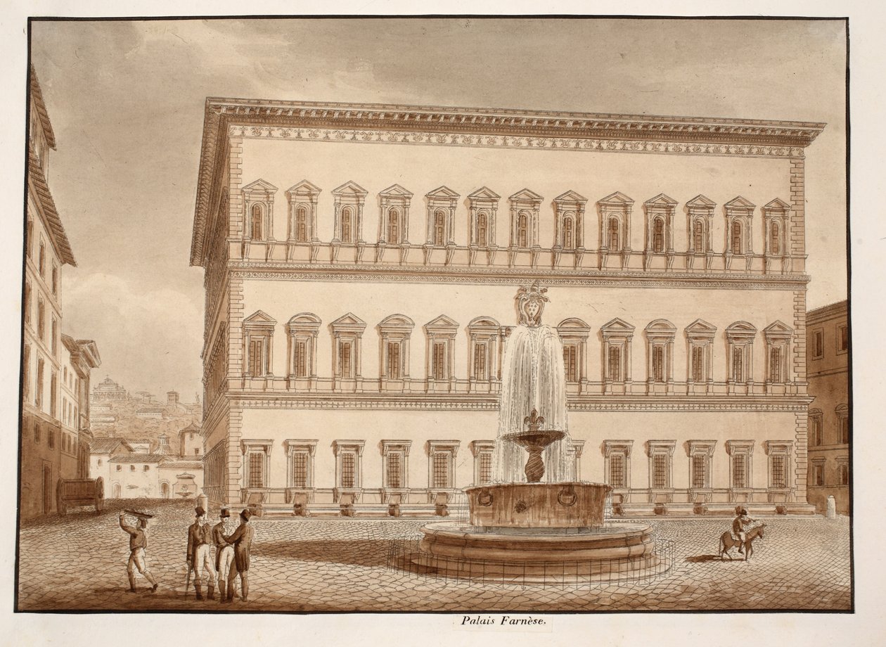 Palazzo Farnese, 1833 (etsaus ja ruskea pesu) tekijältä Agostino Tofanelli