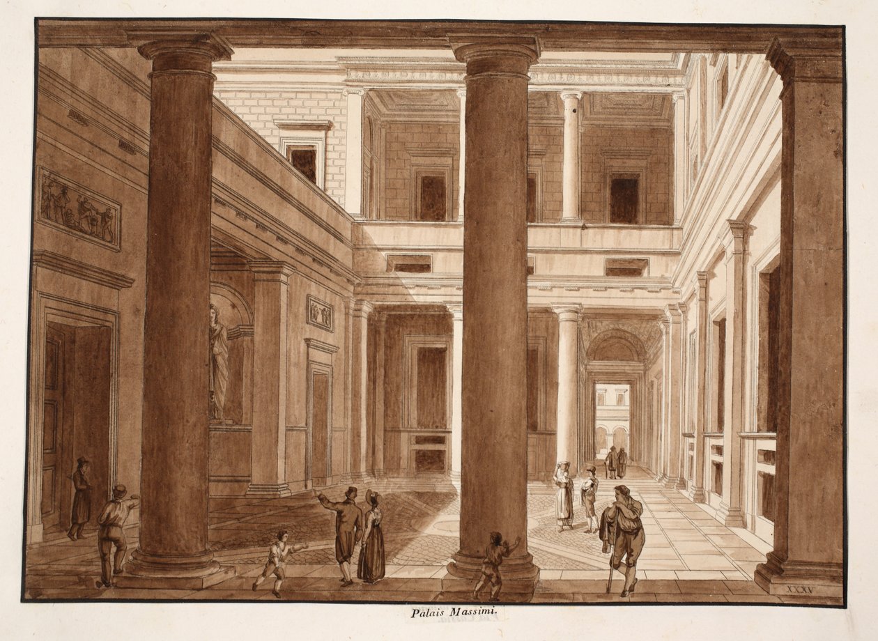 Palazzo Massimo, 1833 (etsaus ruskealla pesulla) tekijältä Agostino Tofanelli
