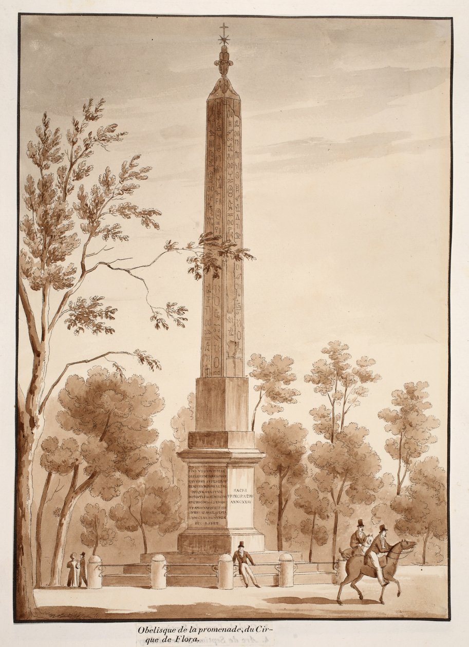 Passeggiata-obeliski, Floran sirkuksesta, 1833 (etsaus ruskealla pesulla) tekijältä Agostino Tofanelli