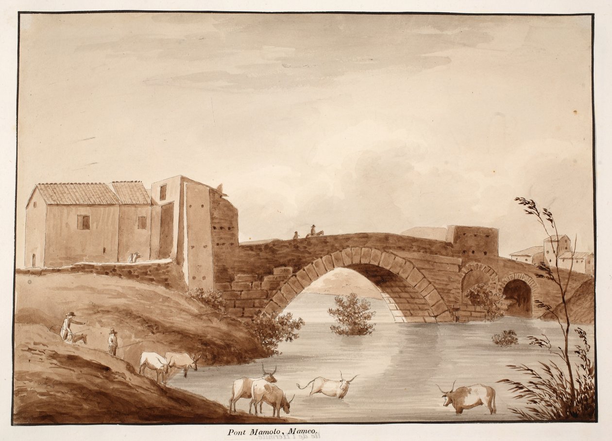 Ponte Mammolo, 1833 (etsaus ruskealla pesulla) tekijältä Agostino Tofanelli