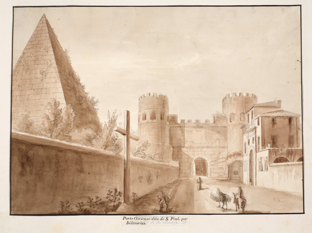 Porta Ostiensis tai San Paolo, Belisariuksen rakentama 1833 (etsaus ruskealla pesulla) tekijältä Agostino Tofanelli