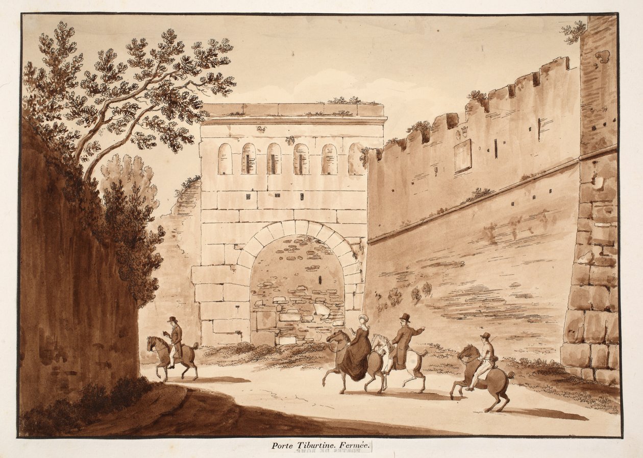 Porta Tiburtina, suljettu, 1833 (etsaus ruskealla pesulla) tekijältä Agostino Tofanelli