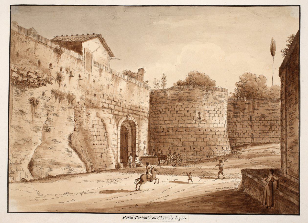 Porta Turrionis tai Cavalleggeri, 1833 (etsaus ruskealla pesulla) tekijältä Agostino Tofanelli