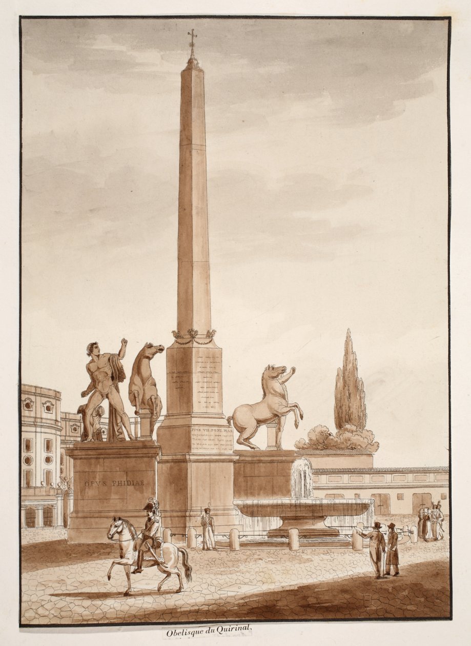 Quirinal Obelisk, 1833 (etsaus ruskealla pesulla) tekijältä Agostino Tofanelli