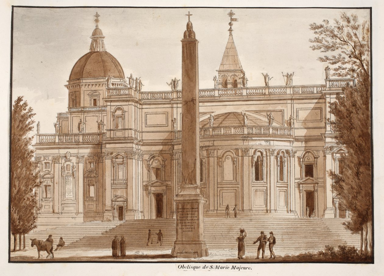 Santa Maria Maggiore -obeliski, 1833 (etsaus ruskealla pesulla) tekijältä Agostino Tofanelli