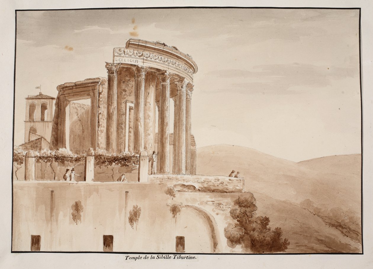 Tiburtine Sibylin temppeli, 1833 (etsaus ruskealla pesulla) tekijältä Agostino Tofanelli