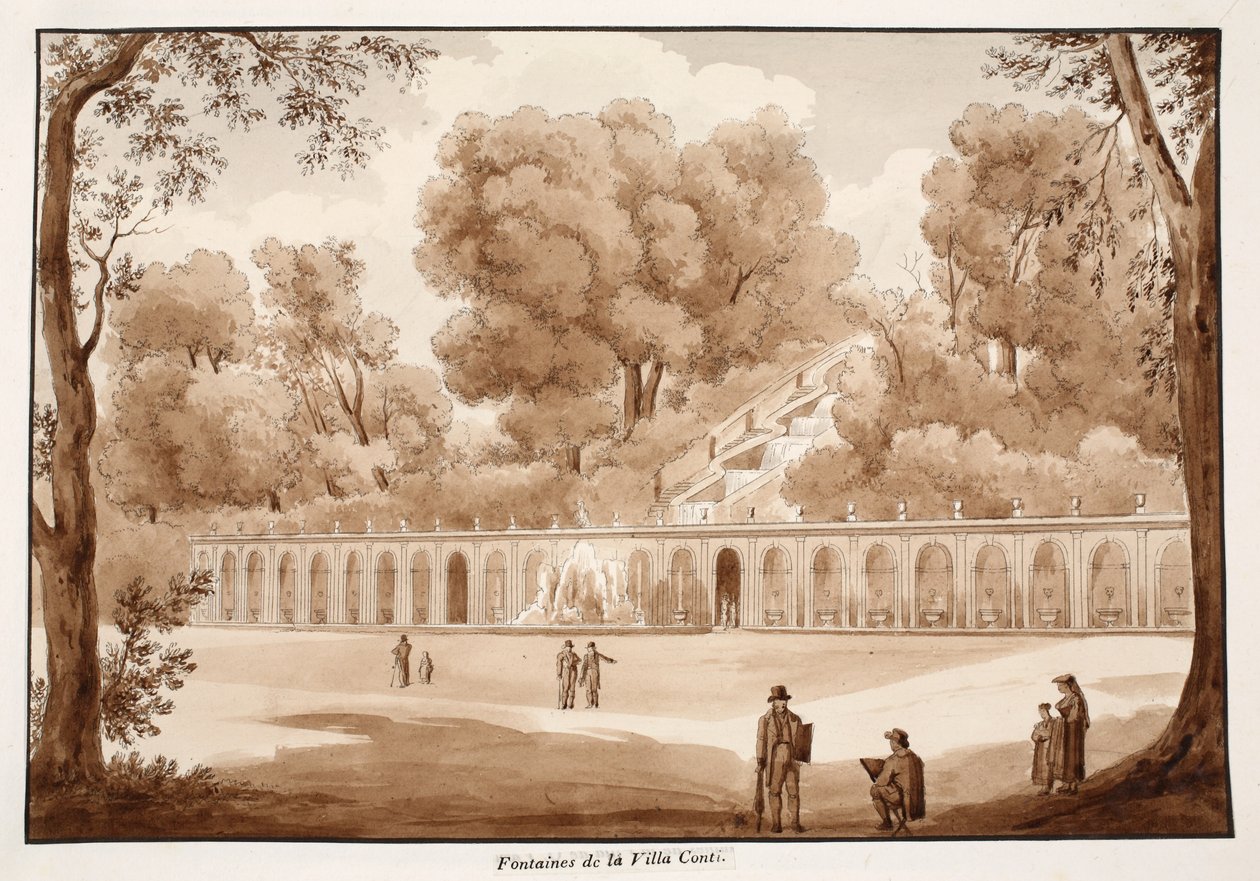 Villa Conti Fountains, 1833 (etsaus ruskealla pesulla) tekijältä Agostino Tofanelli