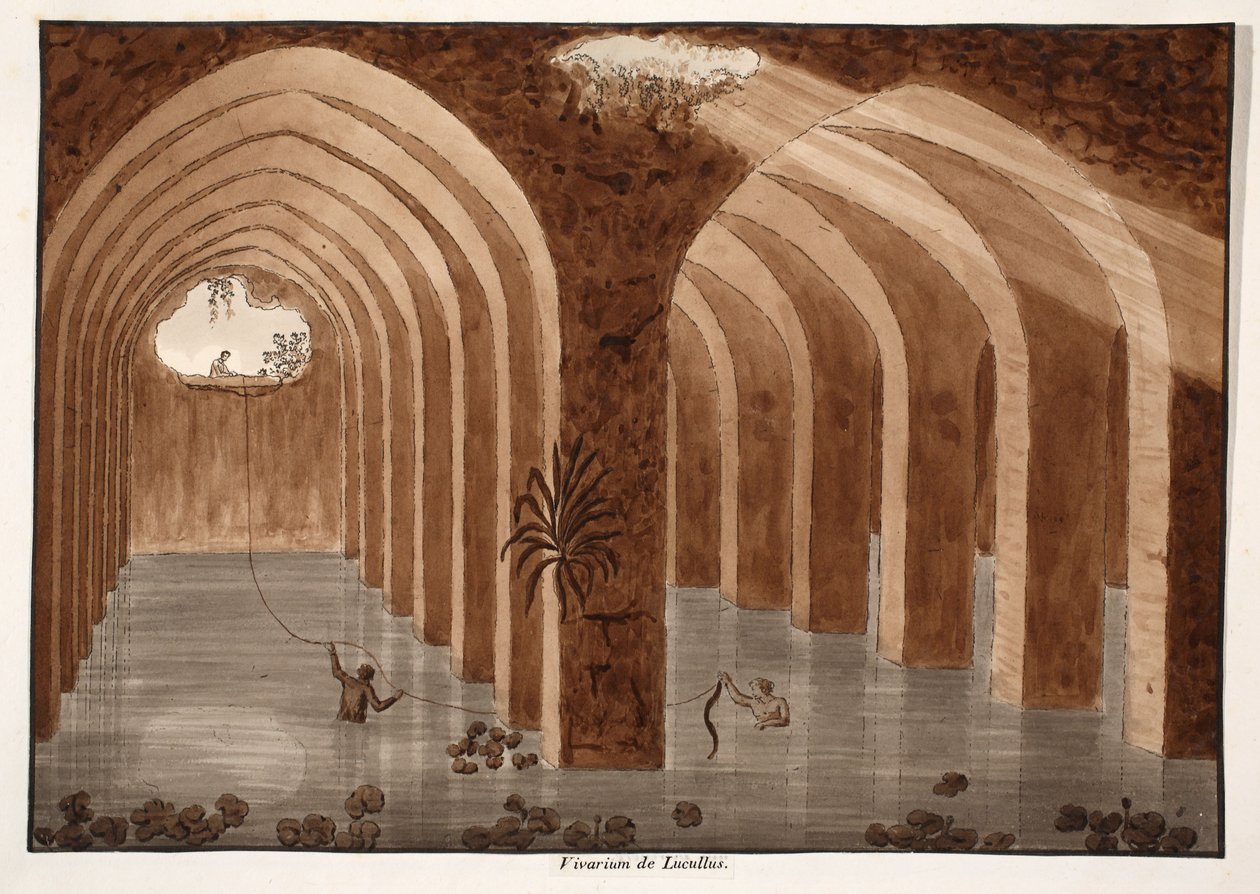 The Vivarium of Lucullus, 1833 (etsaus ruskealla pesulla) tekijältä Agostino Tofanelli