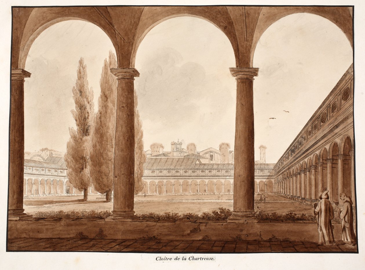 Charterhousen luostari, 1833 (etsaus ruskealla pesulla) tekijältä Agostino Tofanelli