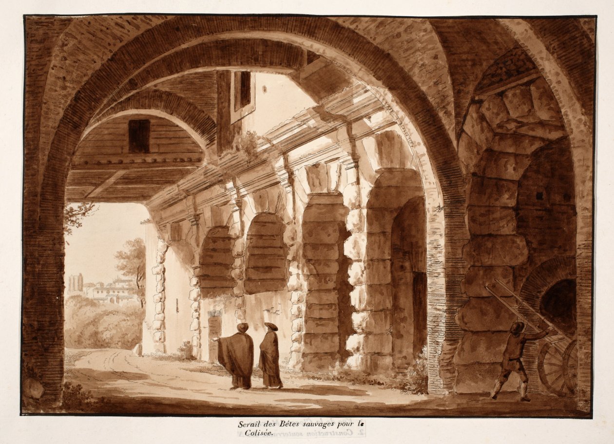 Colosseumin villieläinten aitaus, 1833 (etsaus ruskealla pesulla) tekijältä Agostino Tofanelli