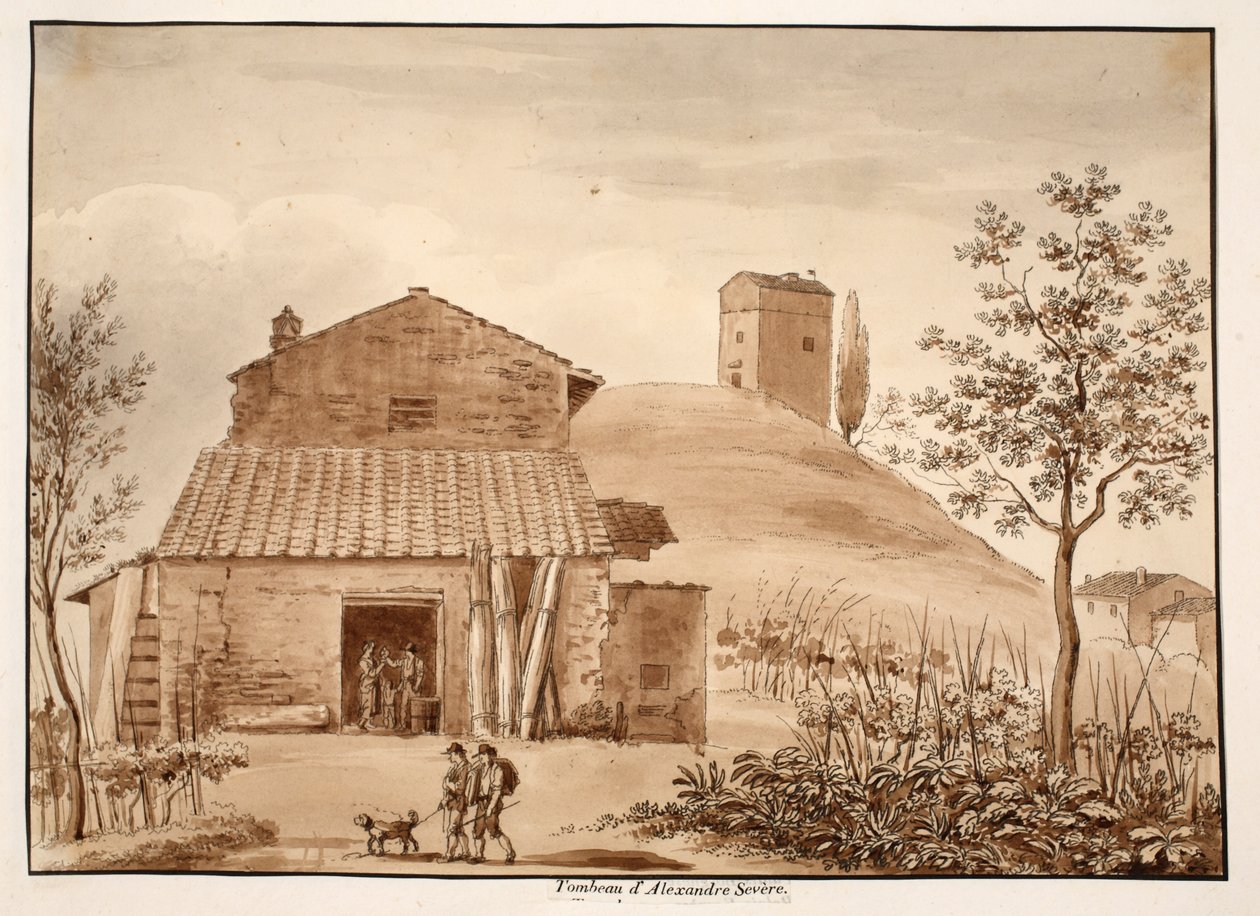 Alexander Severuksen hauta, 1833 (etsaus ruskealla pesulla) tekijältä Agostino Tofanelli