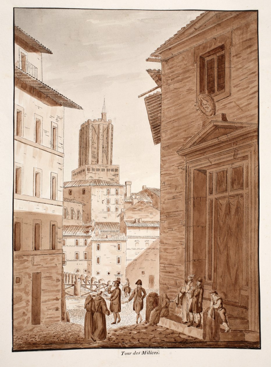 Torre delle Milizie, 1833 (etsaus ruskealla pesulla) tekijältä Agostino Tofanelli