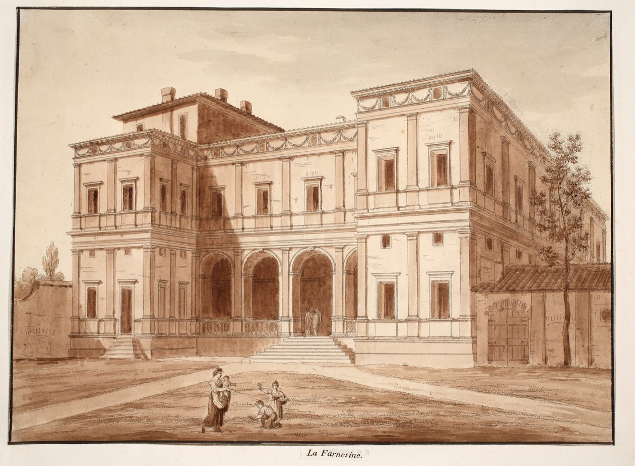 Villa Farnesina, 1833 (etsaus ruskealla pesulla) tekijältä Agostino Tofanelli